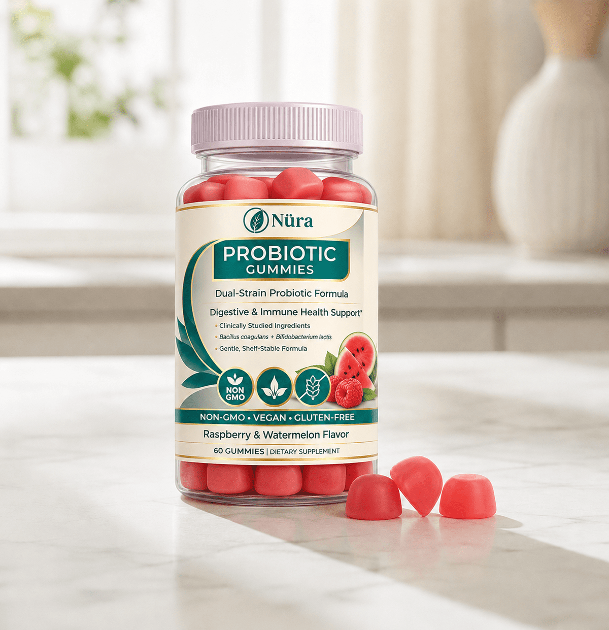 Nura Probiotics for Women - Dual Strain Gut Health Gummies For Digestive and Immune Support - Nura Nutrition